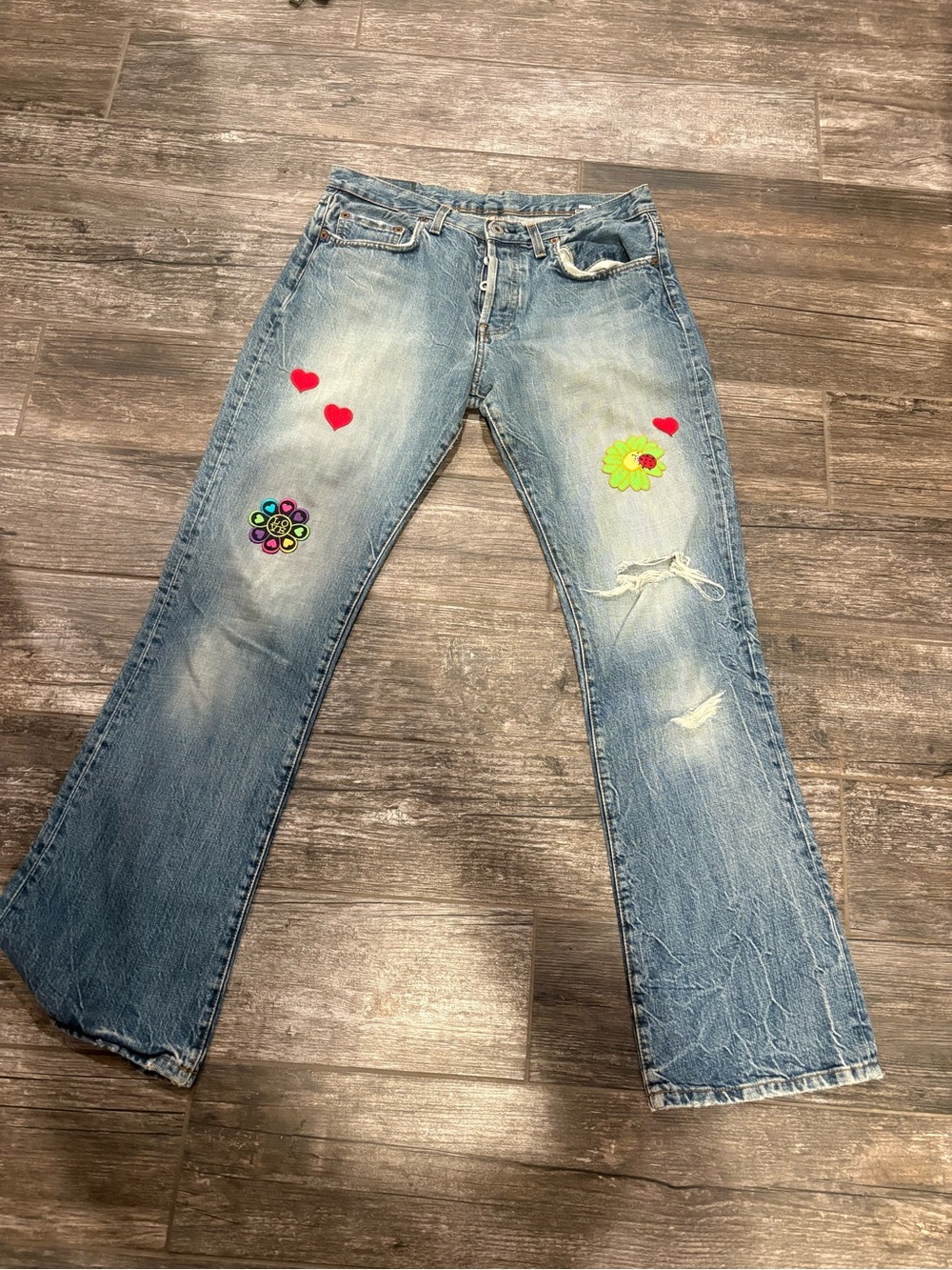 Big Star Light Blue Flare Jeans with Colorful Embroidered Patches
